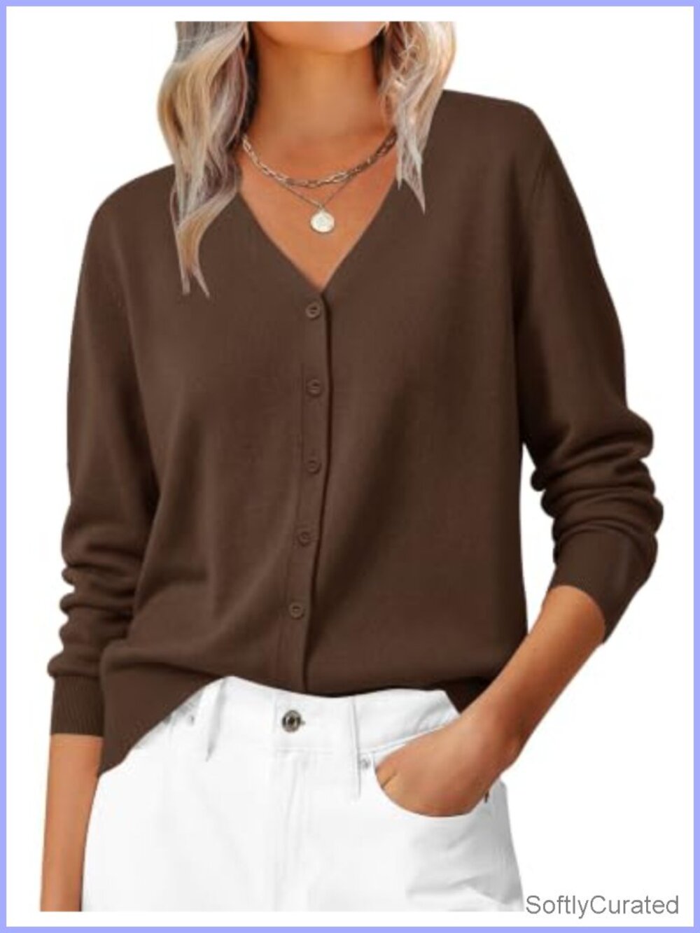 Wool Blend Lightweight Cardigan Sweater Button Front V-Neck Fall Layer